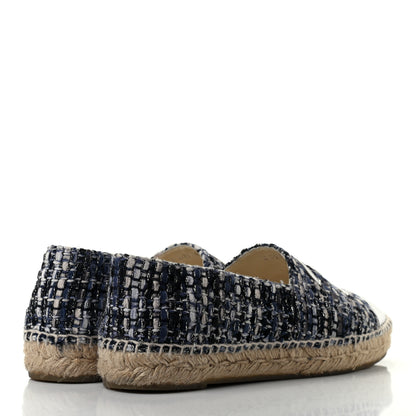 Chanel Metallic Tweed Lambskin CC Espadrilles 38 Blue Black Silver 4 of 7