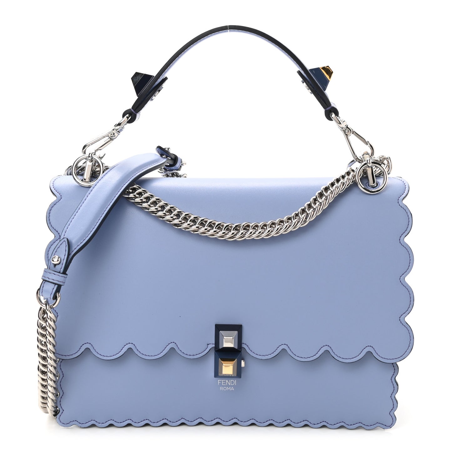 Vitello Liberty Scalloped Studded Kan I Shoulder Bag Azzurro Sky