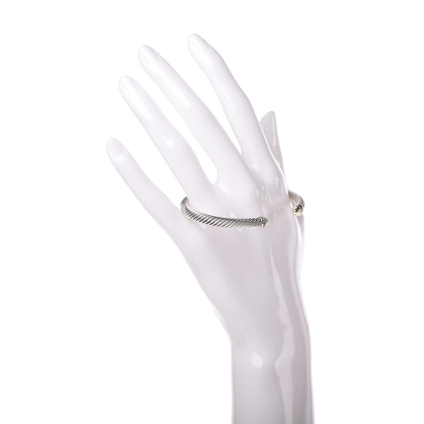 Sterling Silver 18K Yellow Gold Pave Diamond 5mm Cable Classics Bracelet