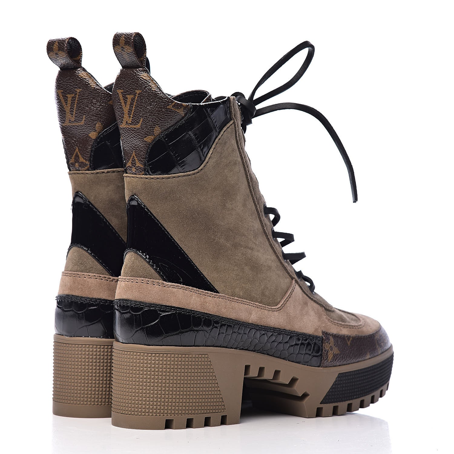Louis Vuitton Suede Calfskin Monogram Laureate Platform Desert Boots 36 Taupe 4 of 11
