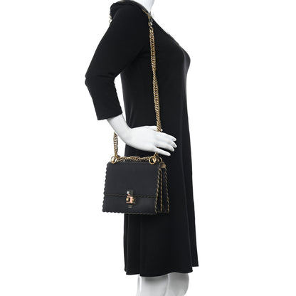 Fendi Vitello Liberty Scalloped Studded Small Kan I Shoulder Bag Black 2 of 10