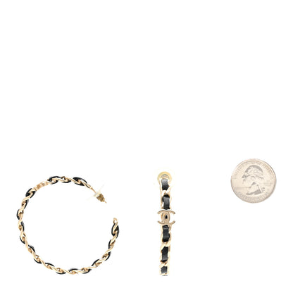 Chanel Lambskin CC Turnlock Chain Hoop Earrings Gold Black 2 of 4