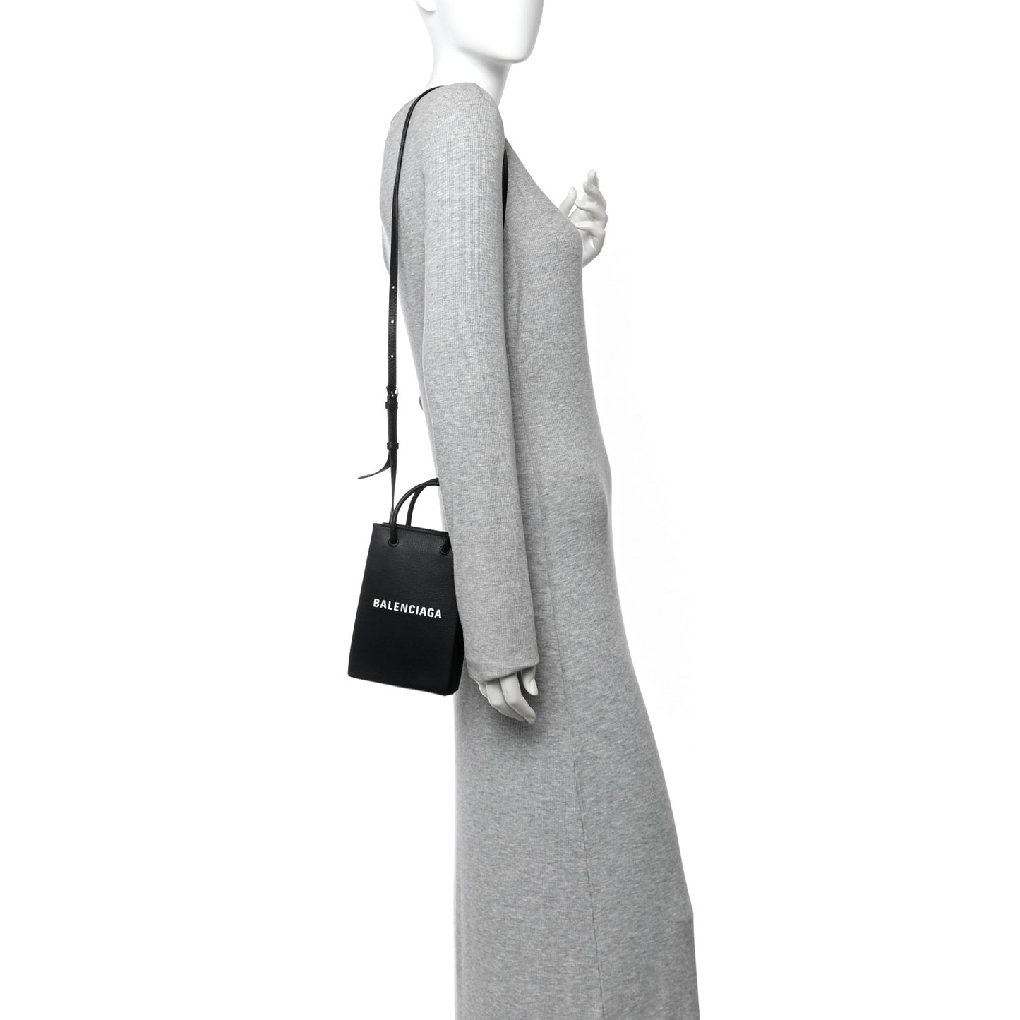 Squared Calfskin Logo Shopping Phone Holder Bag Black