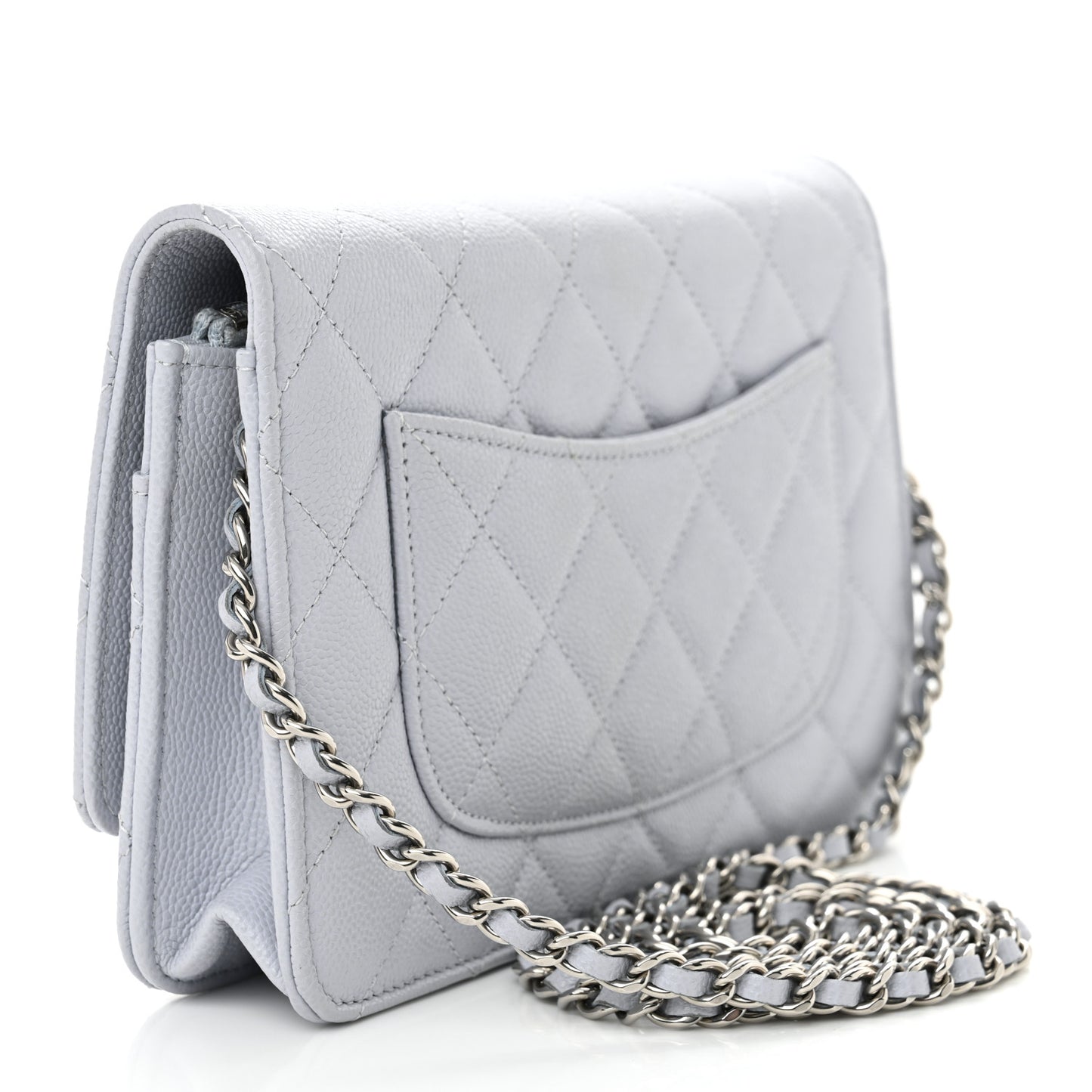 Caviar Quilted Wallet On Chain WOC Light Grey