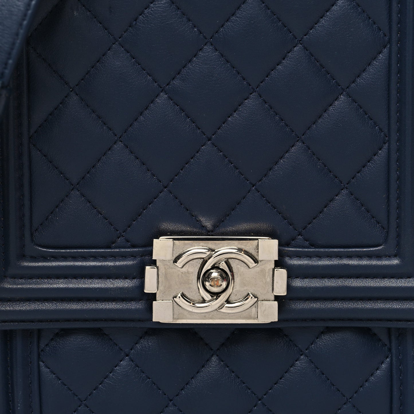 Calfskin Quilted North South Boy Flap Navy