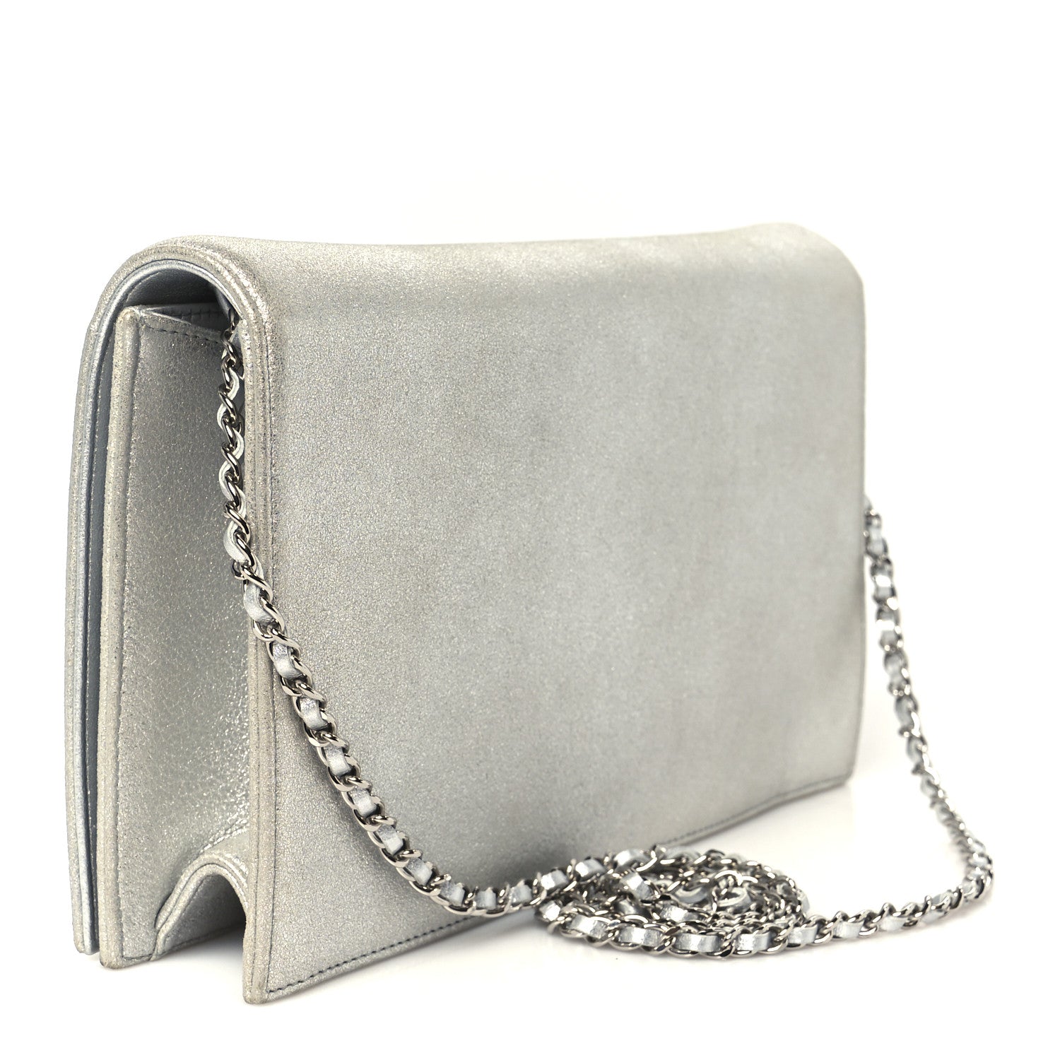 Chanel Metallic Goatskin Strass CC Clutch With Chain Silver 2 of 9