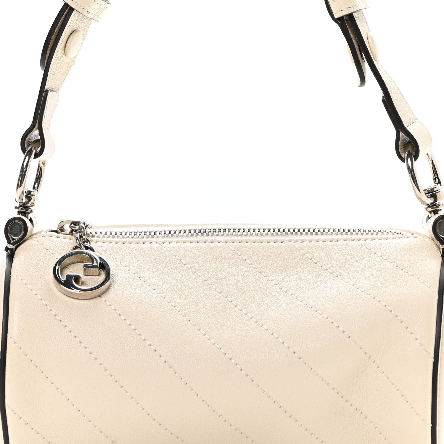 Gucci Sakai Be Green Calfskin Diagonal Stitched Mini Blondie Barrel Shoulder Bag Mystic White 8 of 10