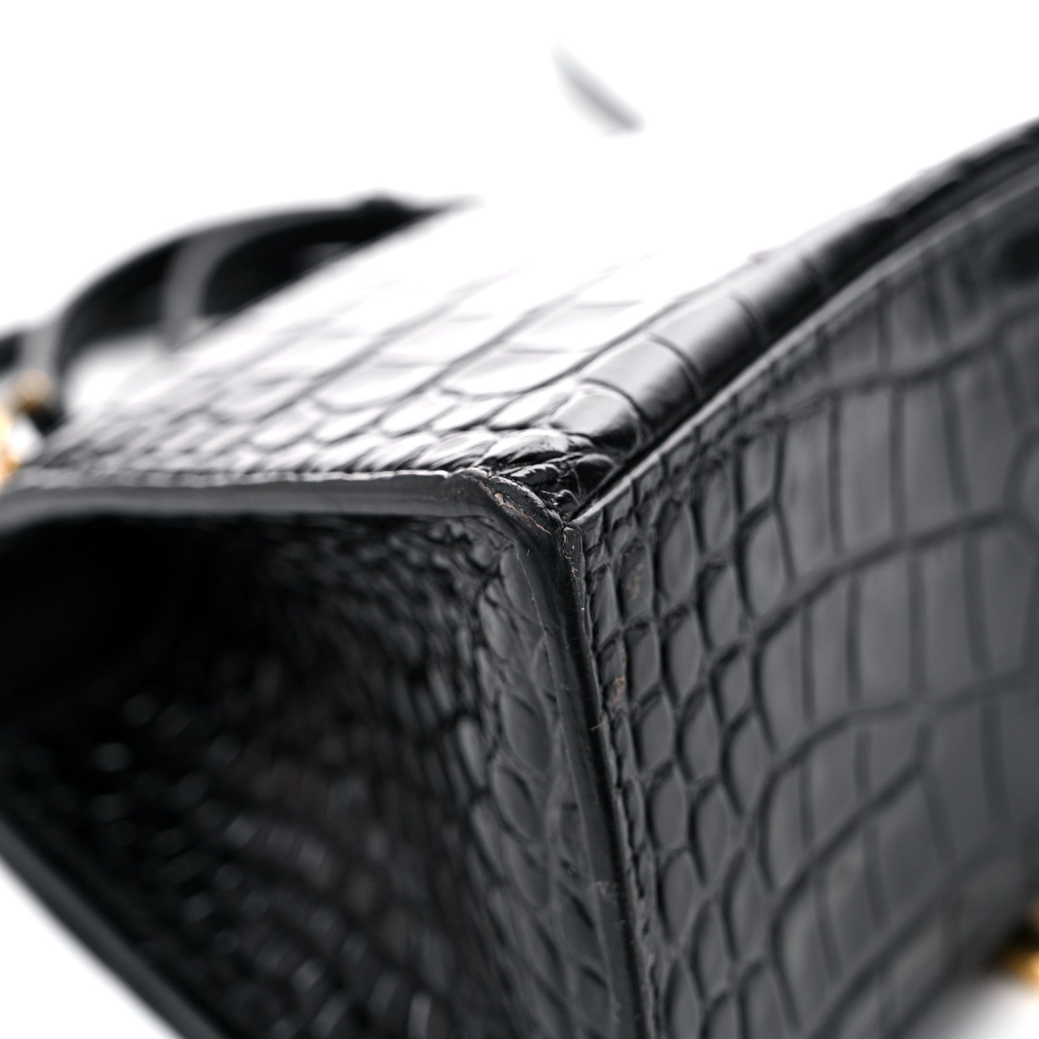 Balenciaga Shiny Calfskin Crocodile Embossed Small Hourglass Top Handle Bag Black 11 of 21