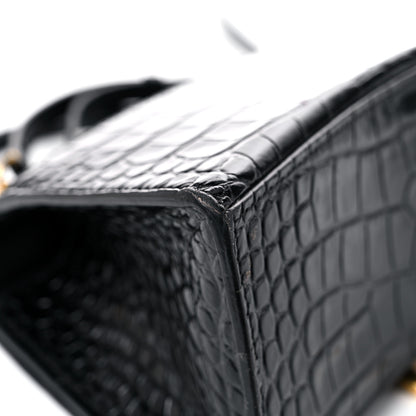Balenciaga Shiny Calfskin Crocodile Embossed Small Hourglass Top Handle Bag Black 11 of 21
