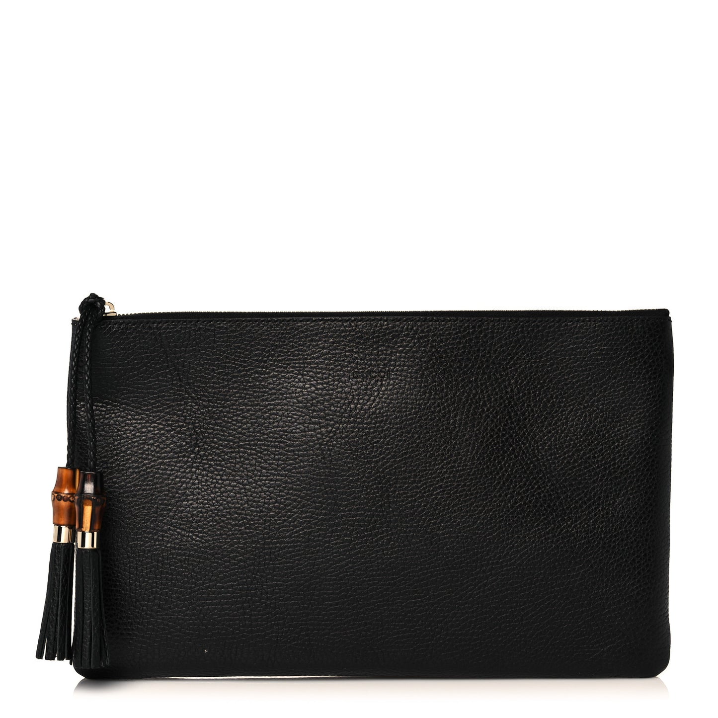Pebbled Calfskin Large Bamboo Clutch Black
