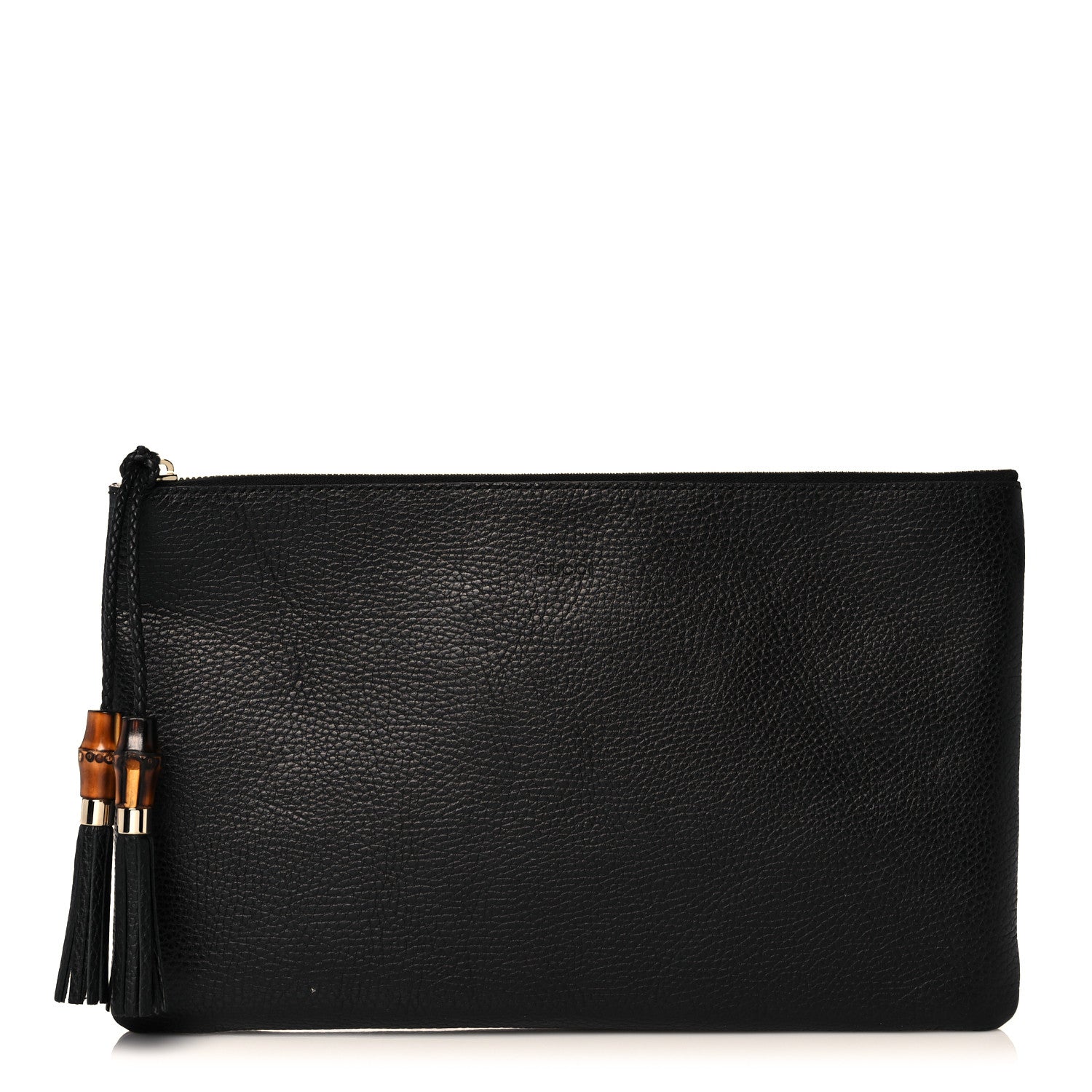 Gucci Pebbled Calfskin Large Bamboo Clutch Black 1 of 10