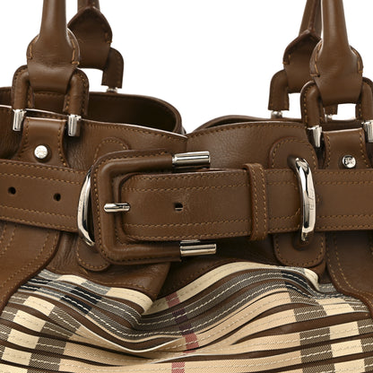 Burberry Bridle Calfskin House Check Sliced Beaton Tote Brown Ochre 10 of 17