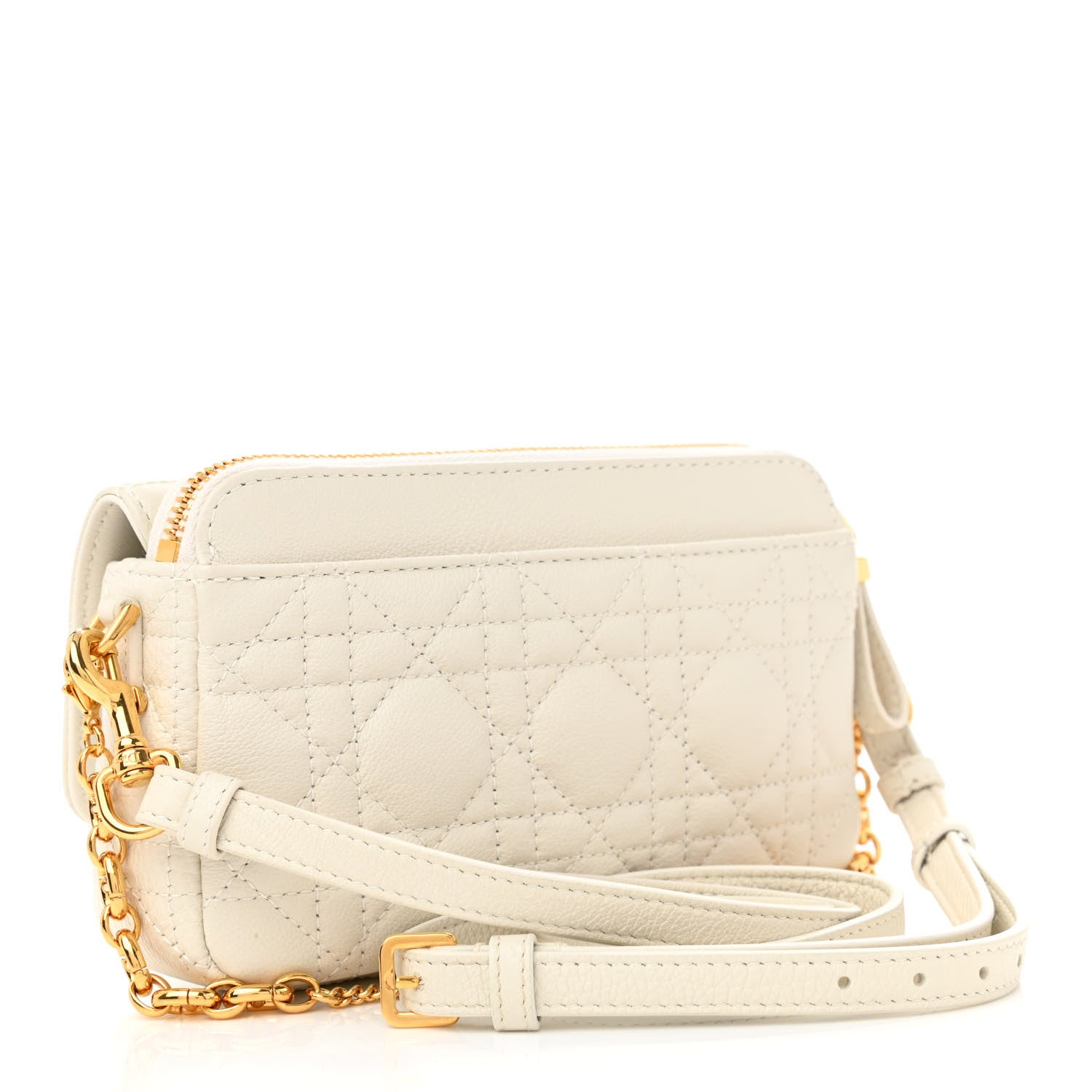 Christian Dior Supple Calfskin Cannage Caro Pouch with Chain Latte 3 of 9