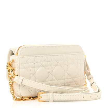 Christian Dior Supple Calfskin Cannage Caro Pouch with Chain Latte 3 of 9