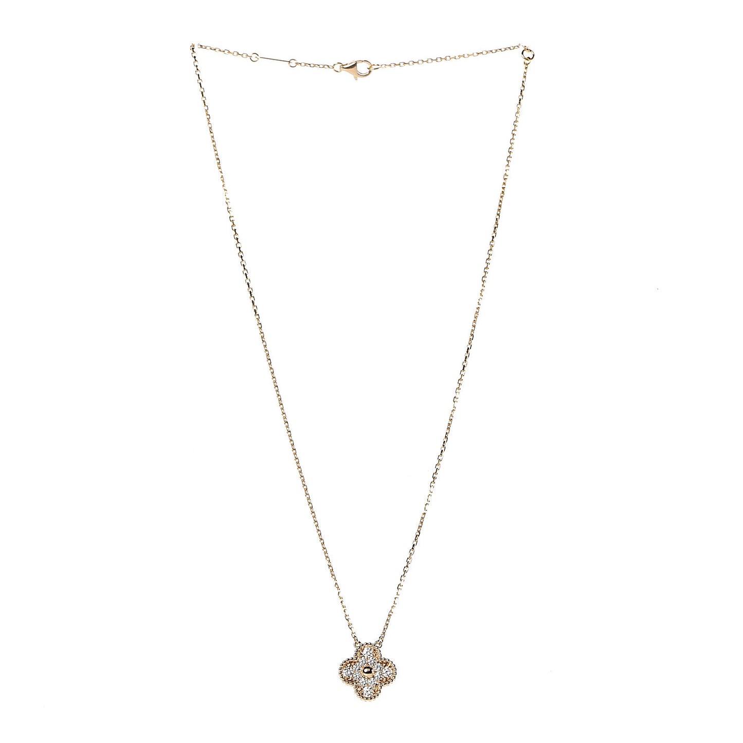 18K Yellow Gold Diamond Vintage Alhambra Pendant Necklace