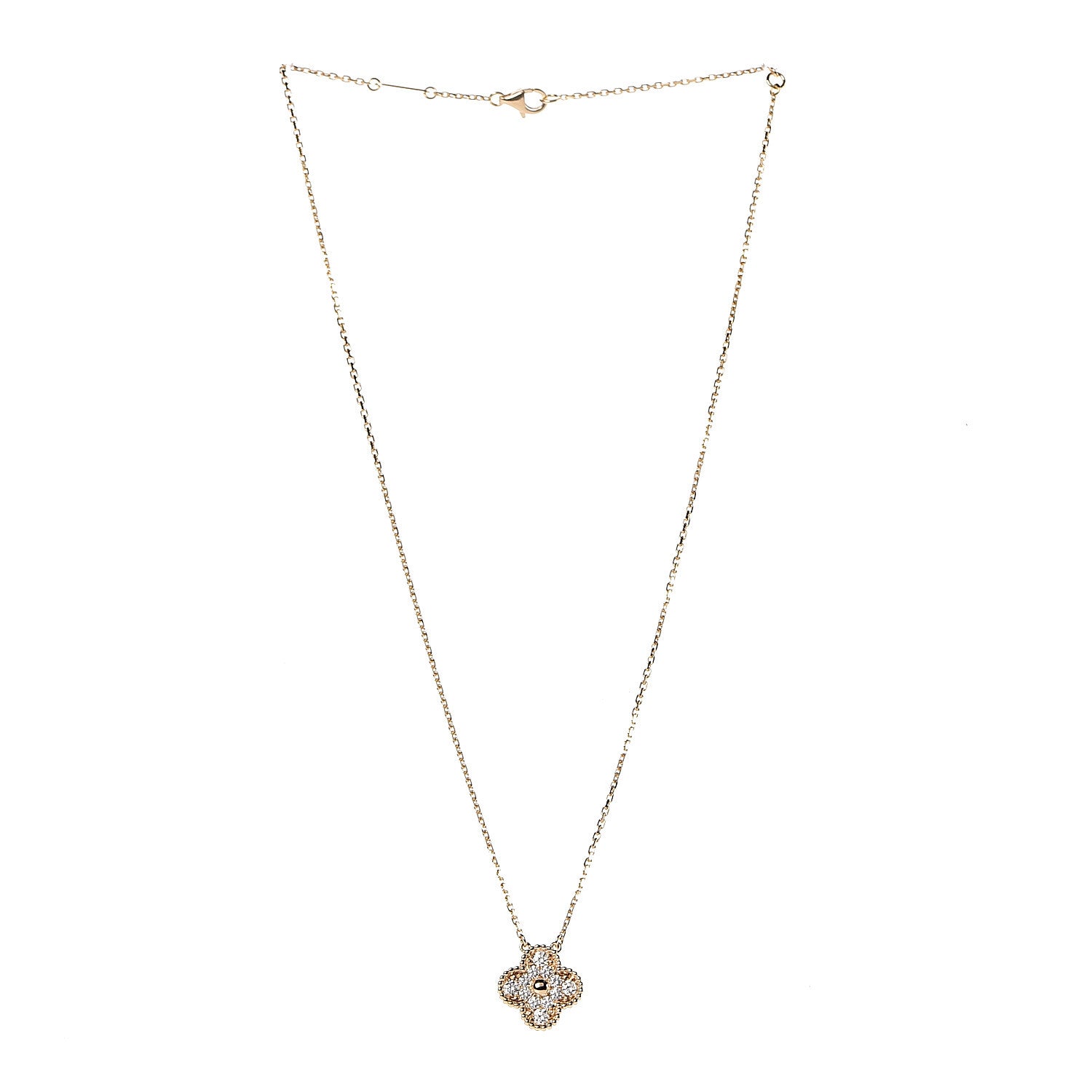 Van Cleef & Arpels 18K Yellow Gold Diamond Vintage Alhambra Pendant Necklace 3 of 8