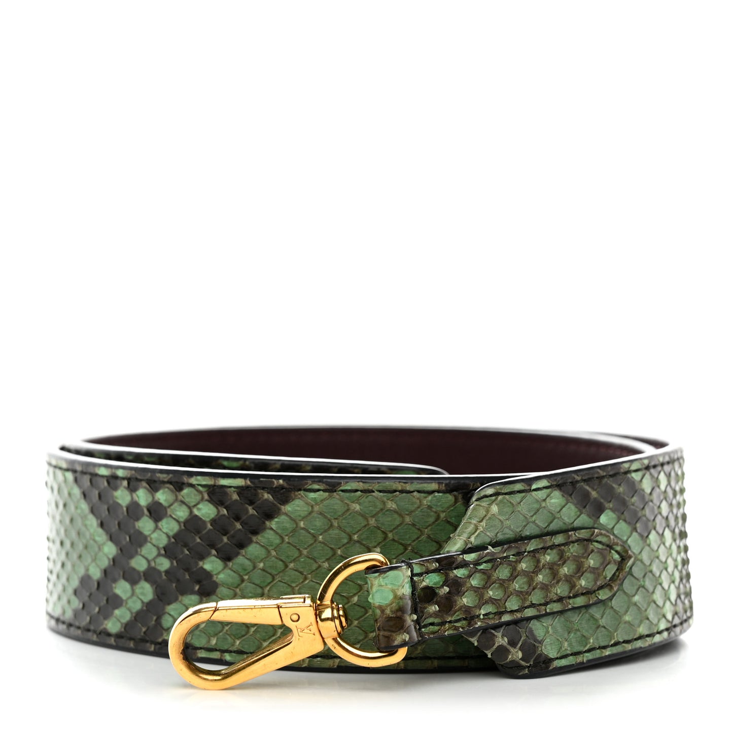 Snakeskin Calf Bandouliere Shoulder Strap Green Burgundy