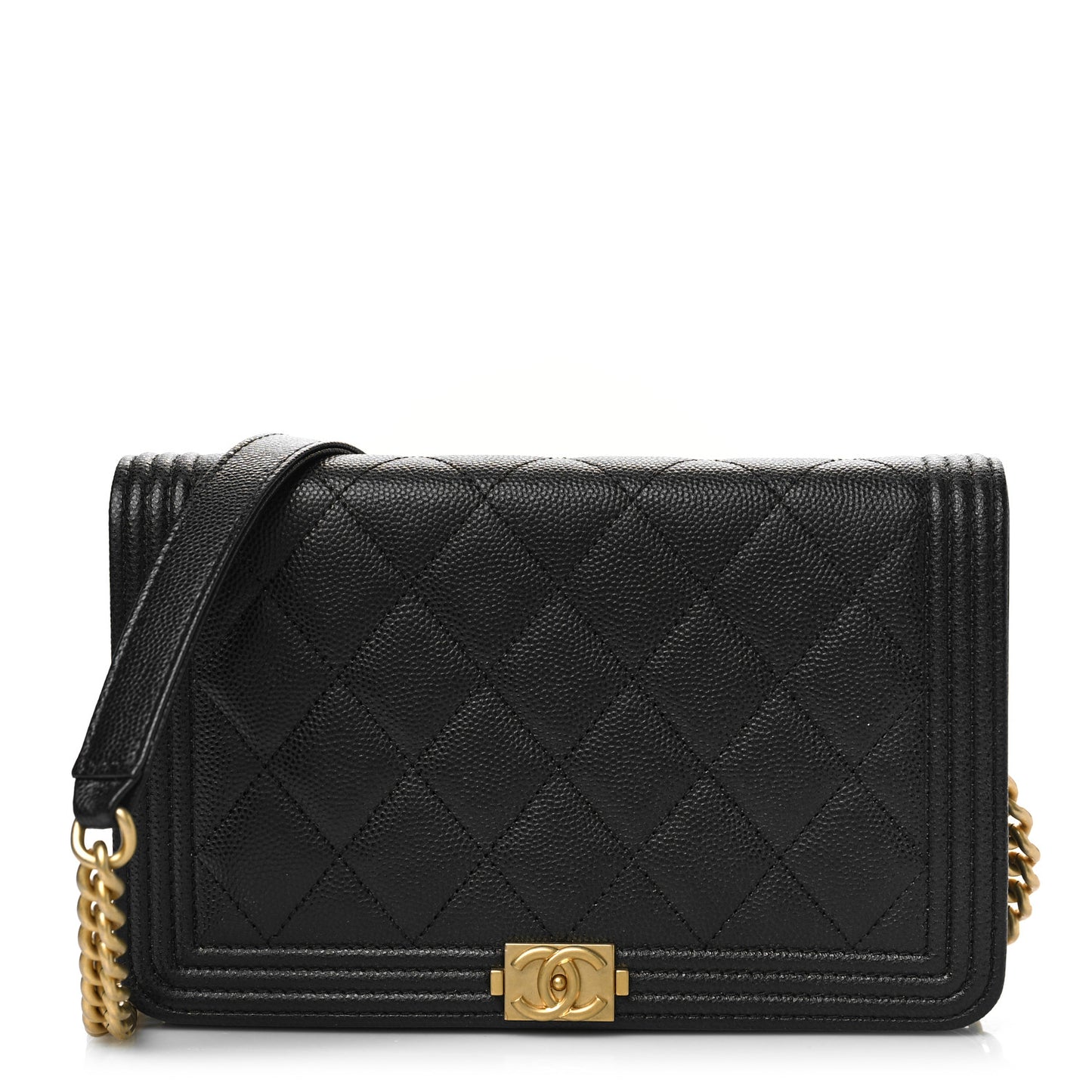 Caviar Quilted Boy Wallet On Chain WOC Black