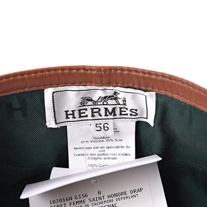Hermes Cashmere Lambskin Femme Saint Honore Beret 56 Gris Flanelle Cognac 5 of 7