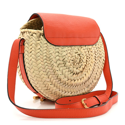 Chloe Raffia Calfskin Marcie Basket Small Marcie Round Crossbody Bag Orange Fizz 3 of 9