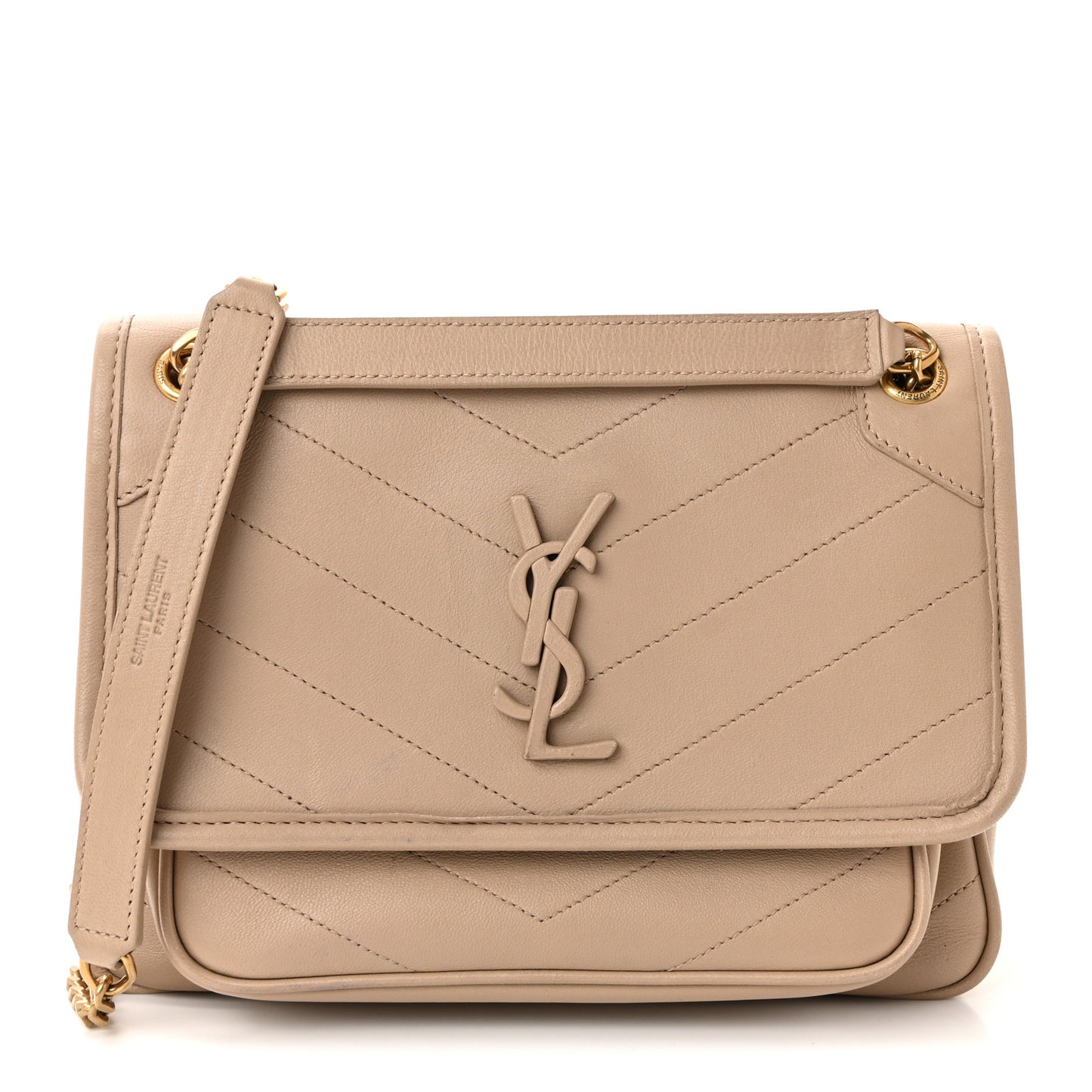 Lambskin Matelasse Monogram Baby Niki Chain Satchel Dark Beige