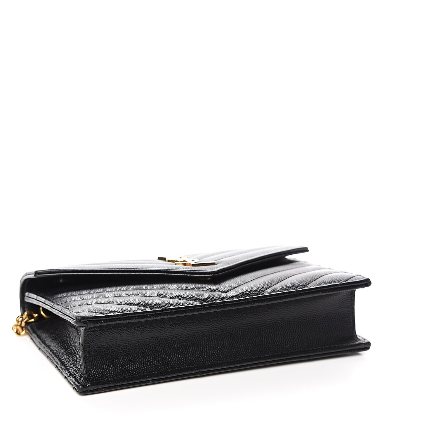 Grain De Poudre Matelasse Chevron Monogram Envelope Chain Wallet Black