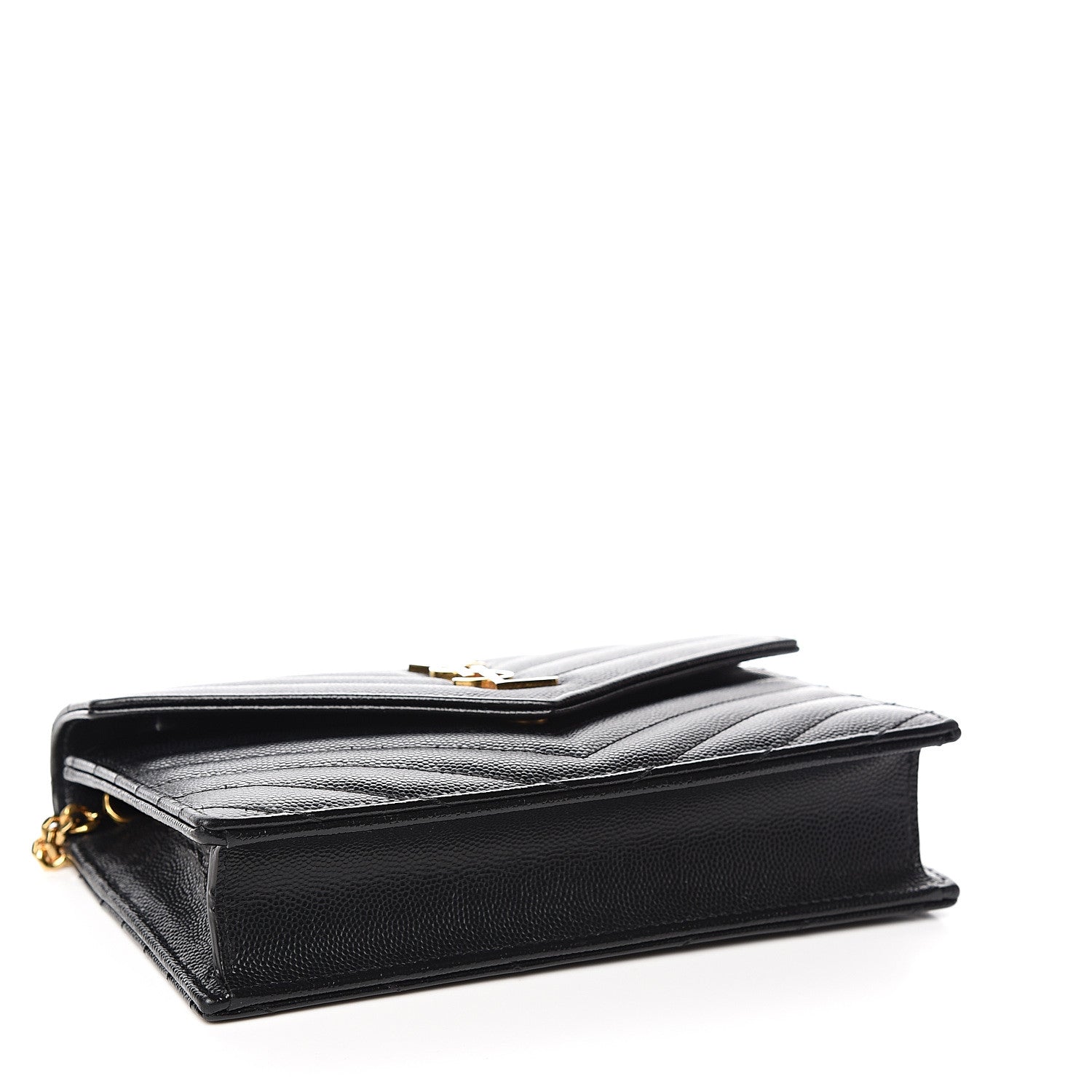 Saint Laurent Grain De Poudre Matelasse Chevron Monogram Envelope Chain Wallet Black 3 of 10