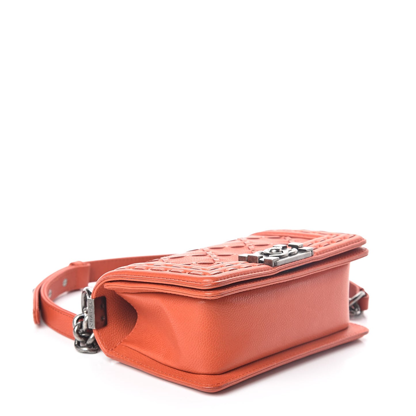 Caviar Stitched Small Boy Flap Dark Orange
