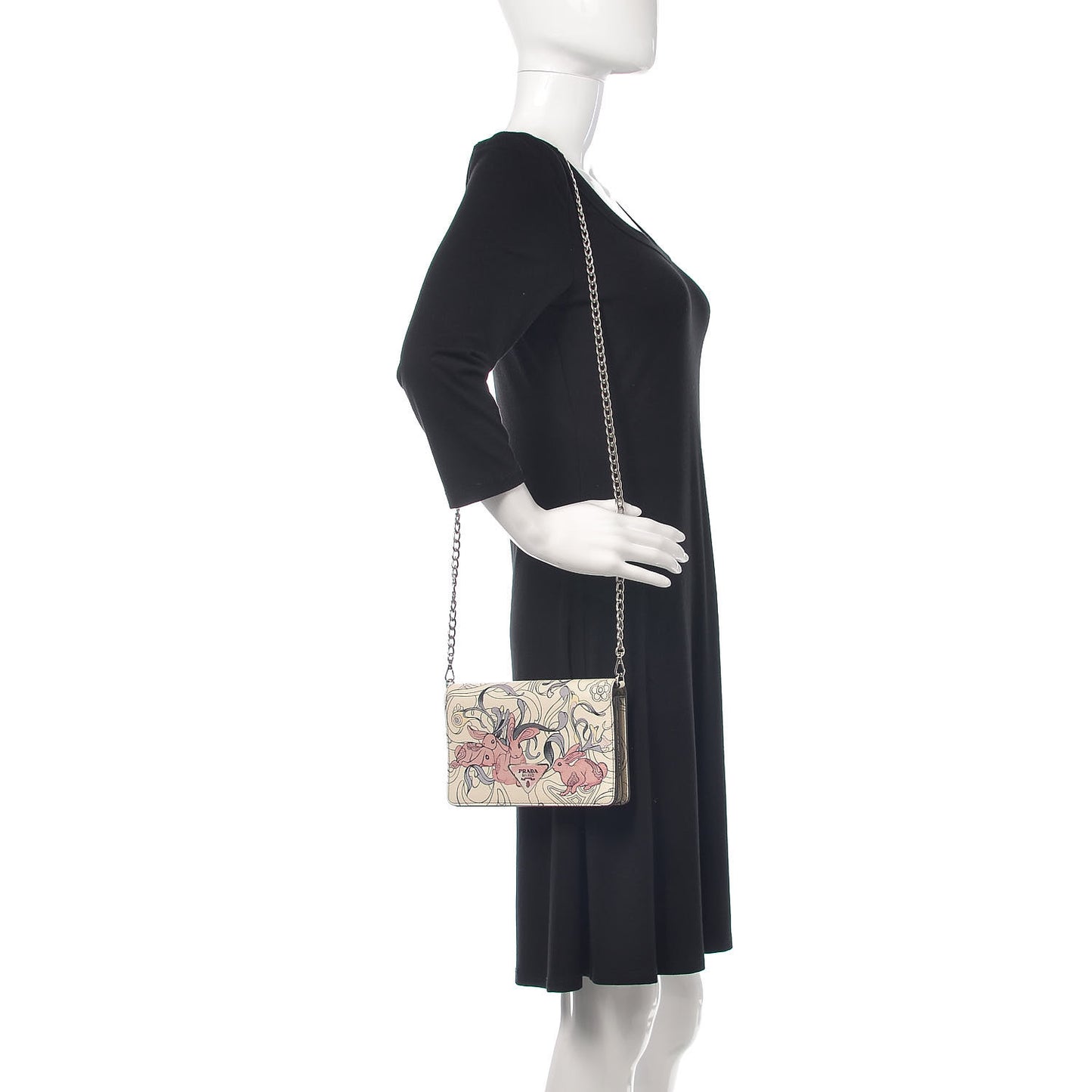 X JAMES JEAN Glace Calfskin Rabbit Print Chain Crossbody Bag Opaline