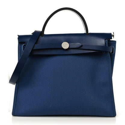 Hermes Vache Hunter Toile Militaire Herbag Zip 31 PM Bleu Brighton Bleu Saphir 1 of 11