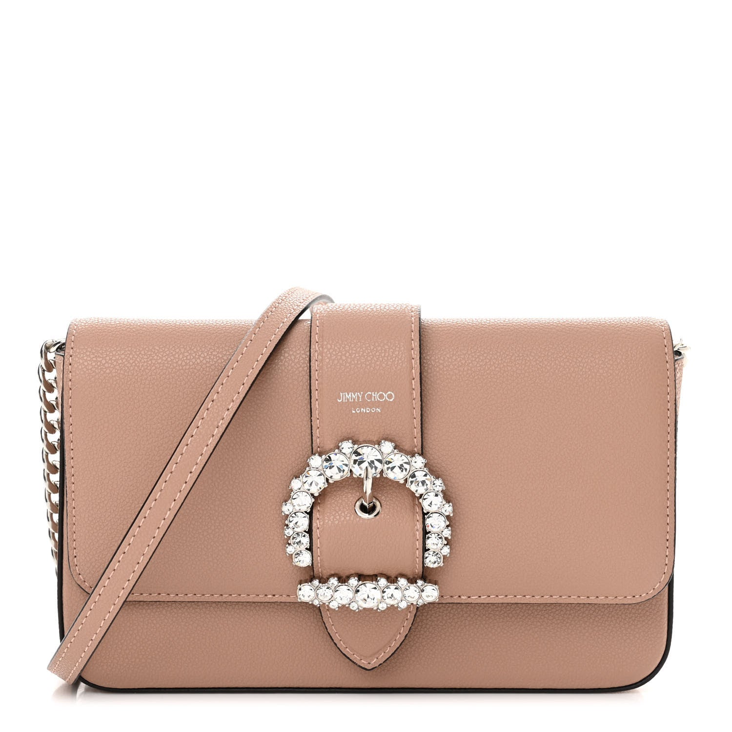 Jimmy Choo Grainy Calfskin Crystal Cheri Wallet On Chain Bag Powder Pink 1 of 13
