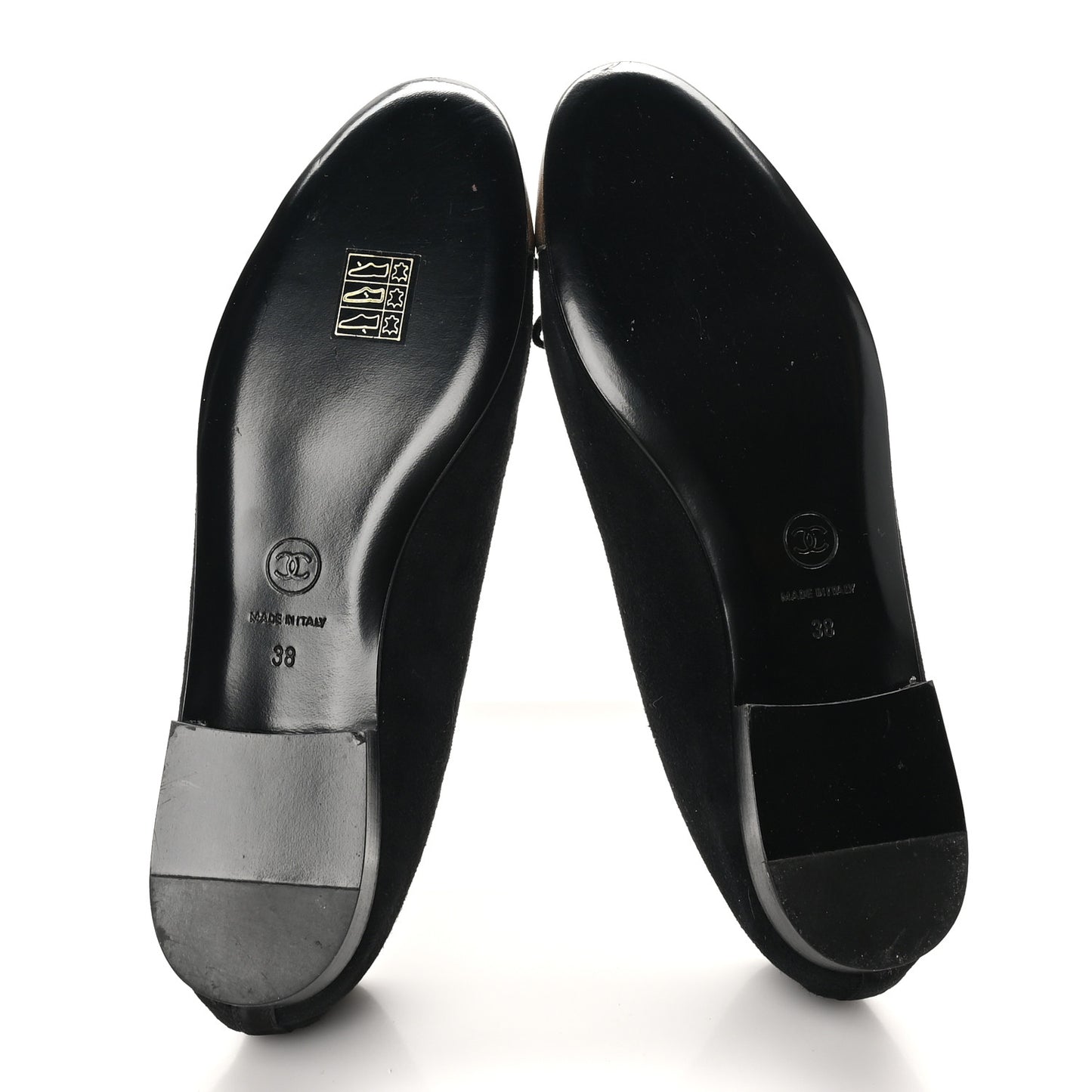 Suede Metallic Goatskin Cap Toe Ballerina Flats 38 Black Gold