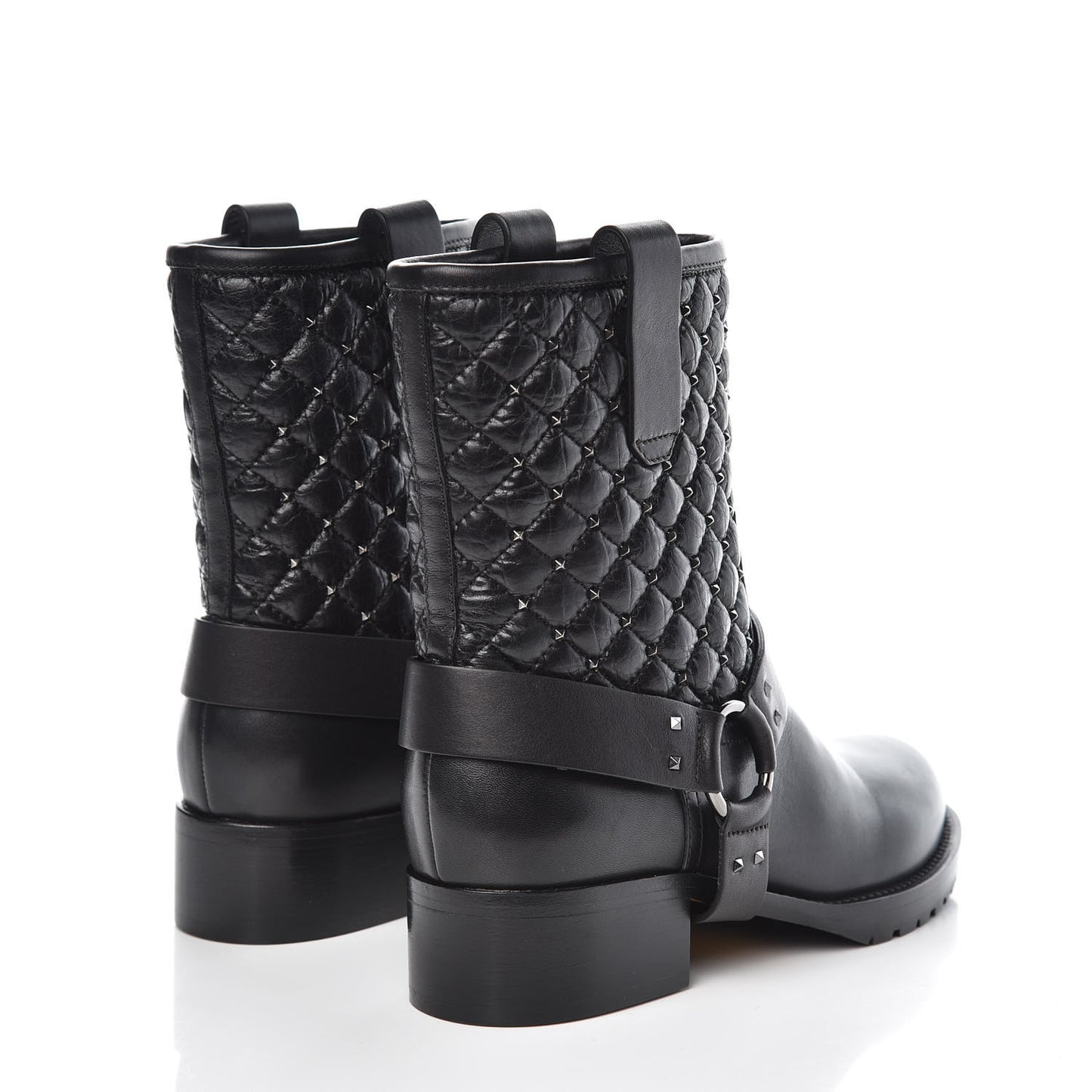 Calfskin Crackled Lambskin Rockstud Spike 20mm Biker Boots 36 Black