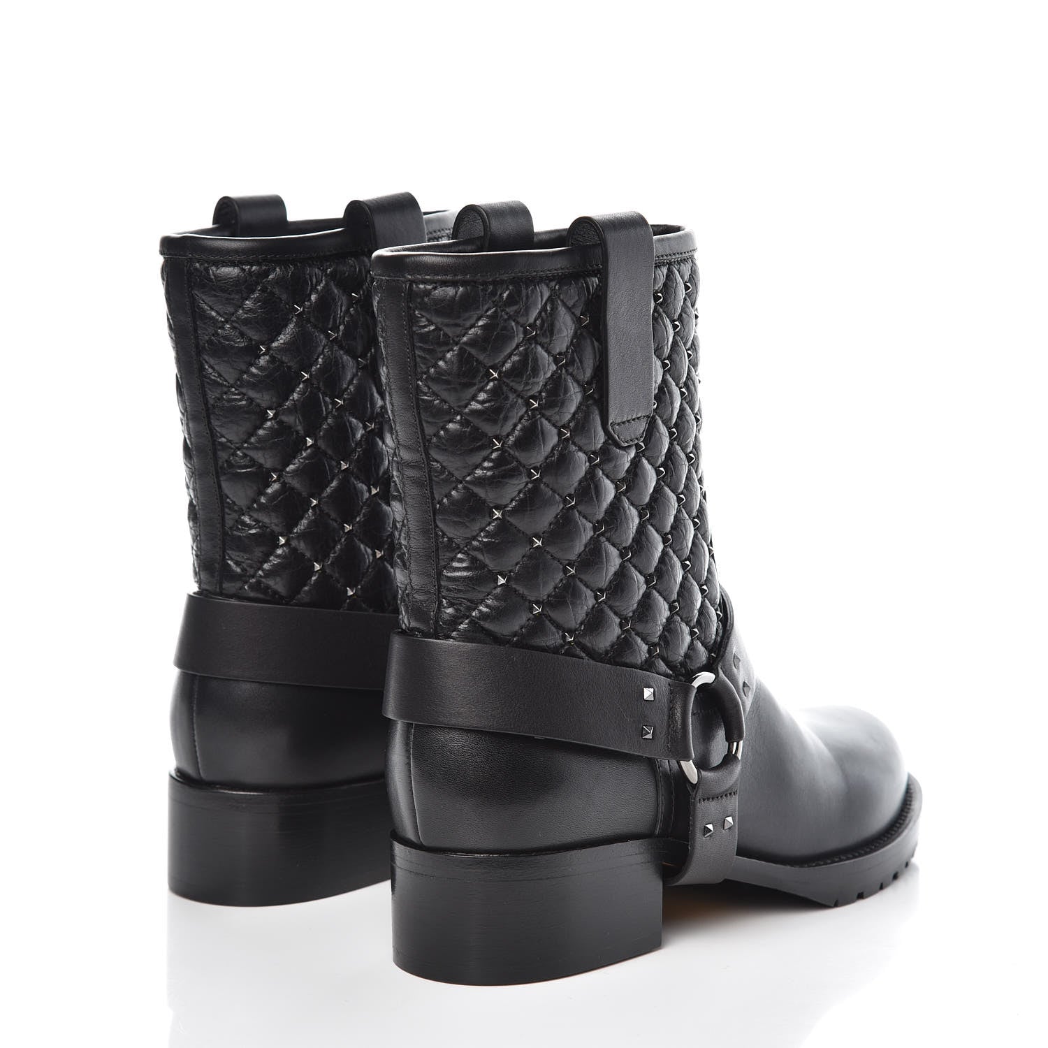 Valentino Garavani Calfskin Crackled Lambskin Rockstud Spike 20mm Biker Boots 36 Black 4 of 8