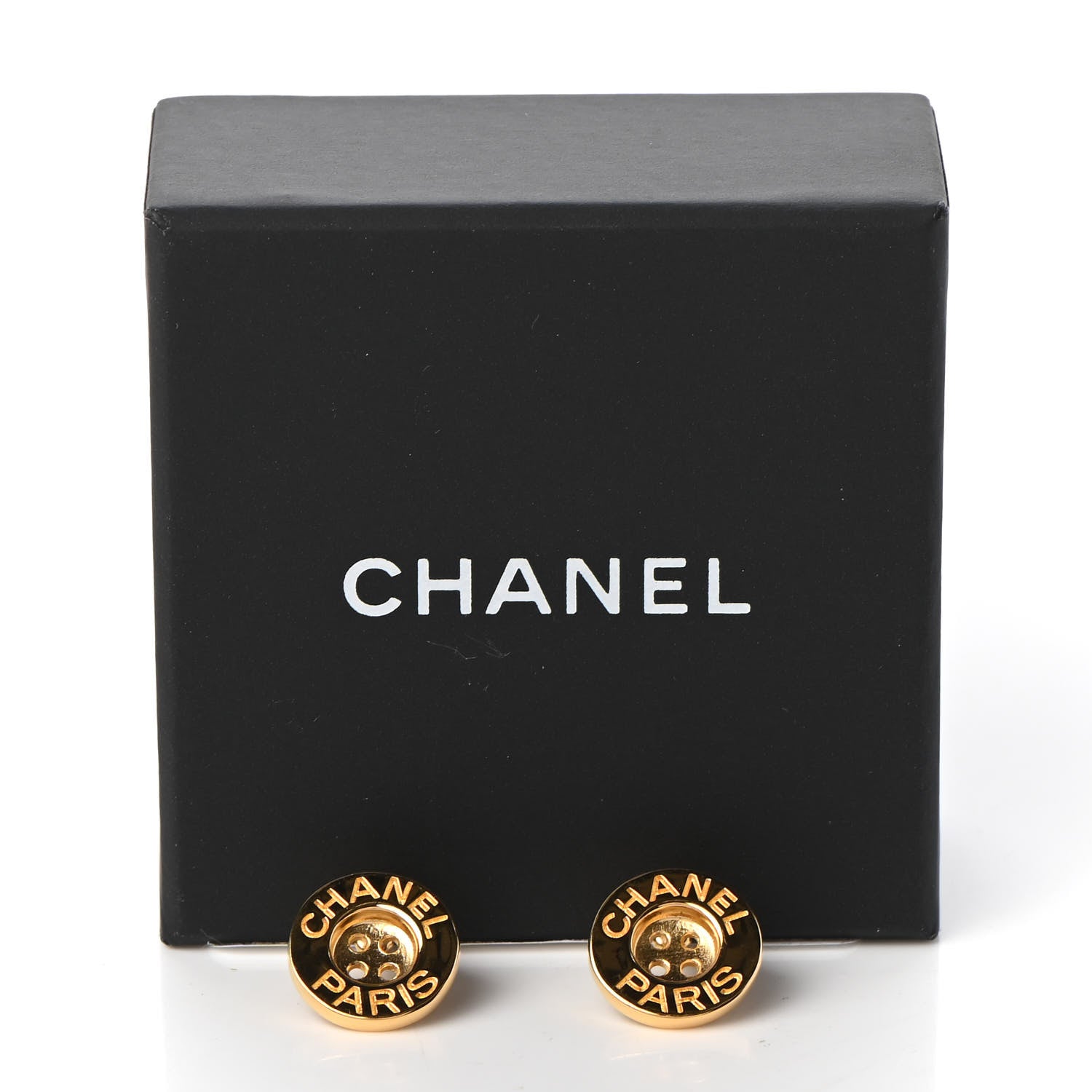 Chanel Metal Paris Button Stud Earrings Gold 5 of 5