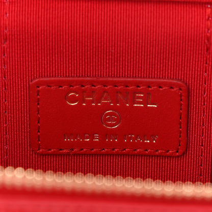 Chanel Lambskin Camellia Embossed Mini Vanity Case With Chain Red 5 of 10