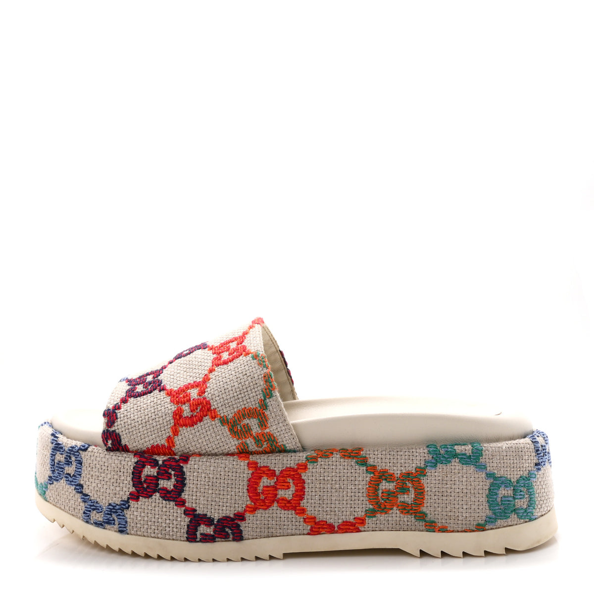 Gucci Linen Psychedelic Mini GG Monogram Angelina Platform 55mm Slide Sandals 37.5 Multicolor 1 of 10