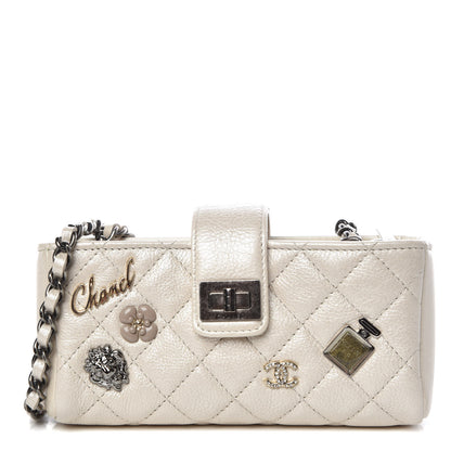 Chanel Metallic Calfskin Quilted Lucky Charms Mini Phone Holder Clutch Ivory 1 of 11
