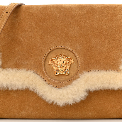 Versace Suede Shearling La Medusa Crossbody Bag Tan White 6 of 8