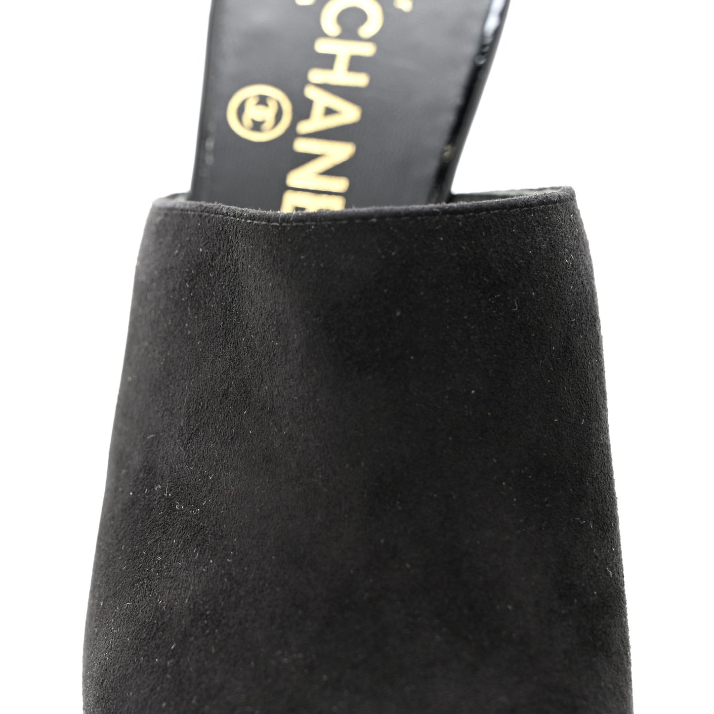 Suede Patent Calfskin Cap Toe Pearl Mule 36 Black