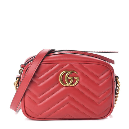 Gucci Calfskin Matelasse Mini GG Marmont Chain Shoulder Bag Hibiscus Red 1 of 9