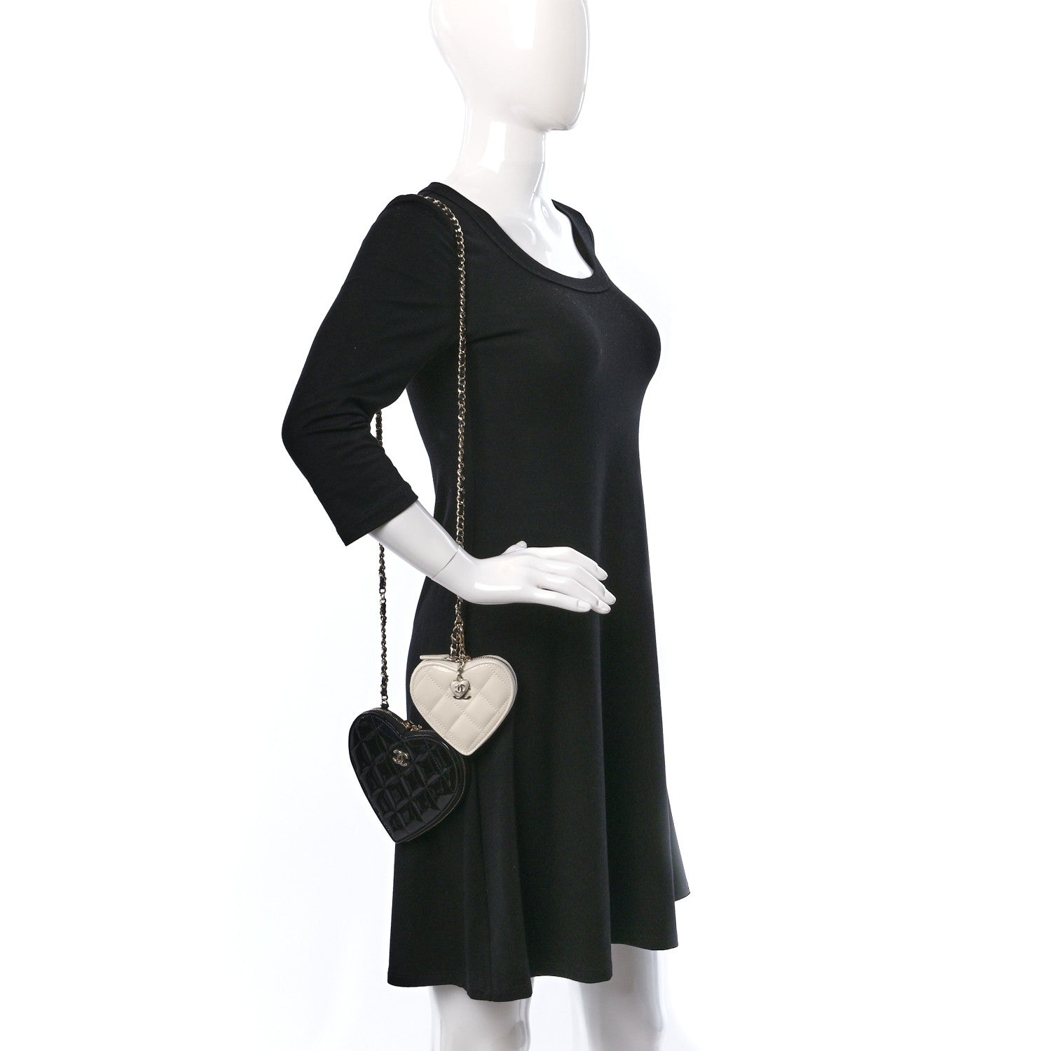 Chanel Patent Calfskin Resin Quilted CC Heart Clutch With Chain Black 3 of 12