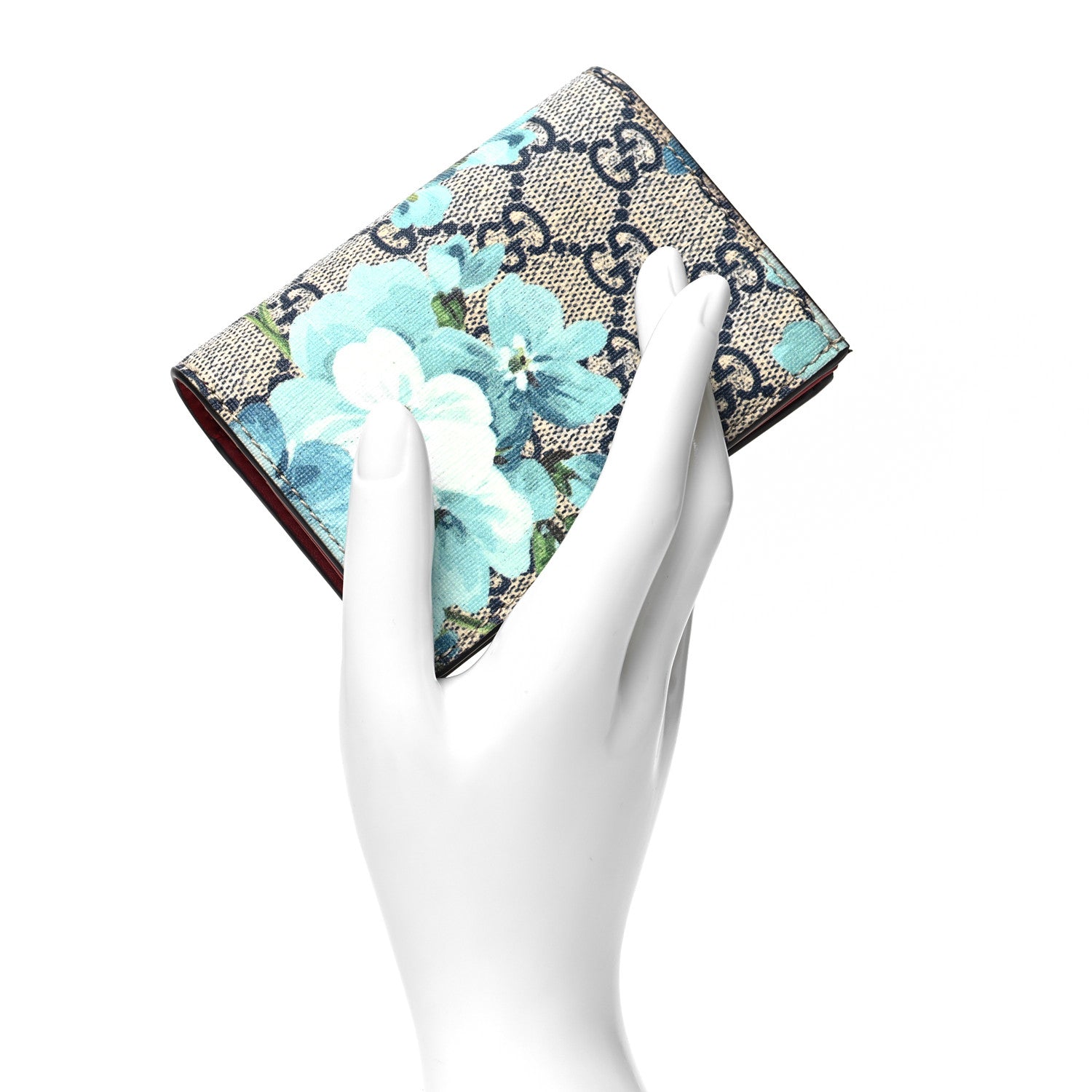Gucci GG Supreme Monogram Blooms Card Case Beige Blue Navy Hibiscus Red 2 of 11