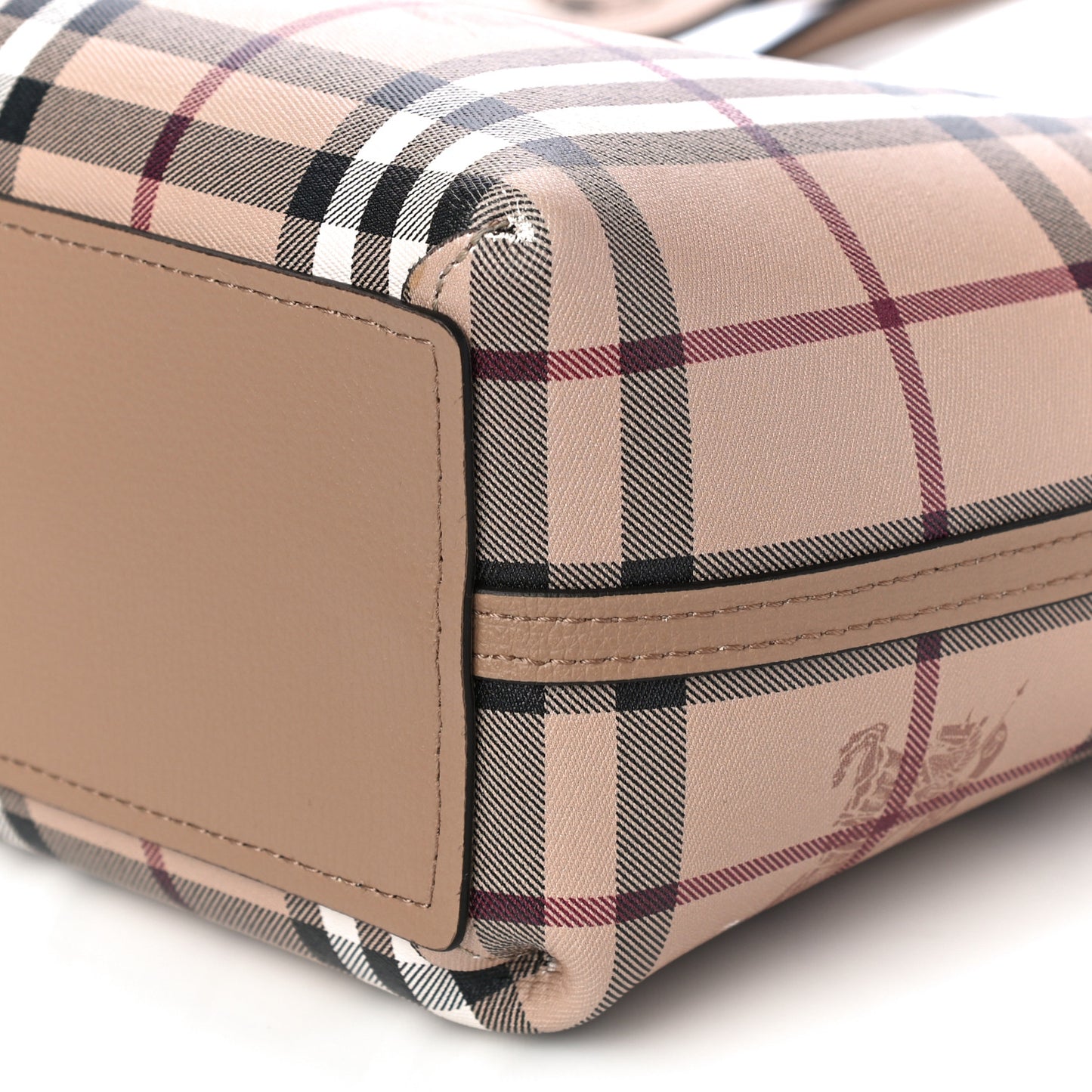 Grainy Calfskin Haymarket Check Small Reversible Tote Mid Camel