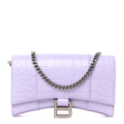 Balenciaga Shiny Calfskin Crocodile Embossed Hourglass Chain Bag Lilac 1 of 11