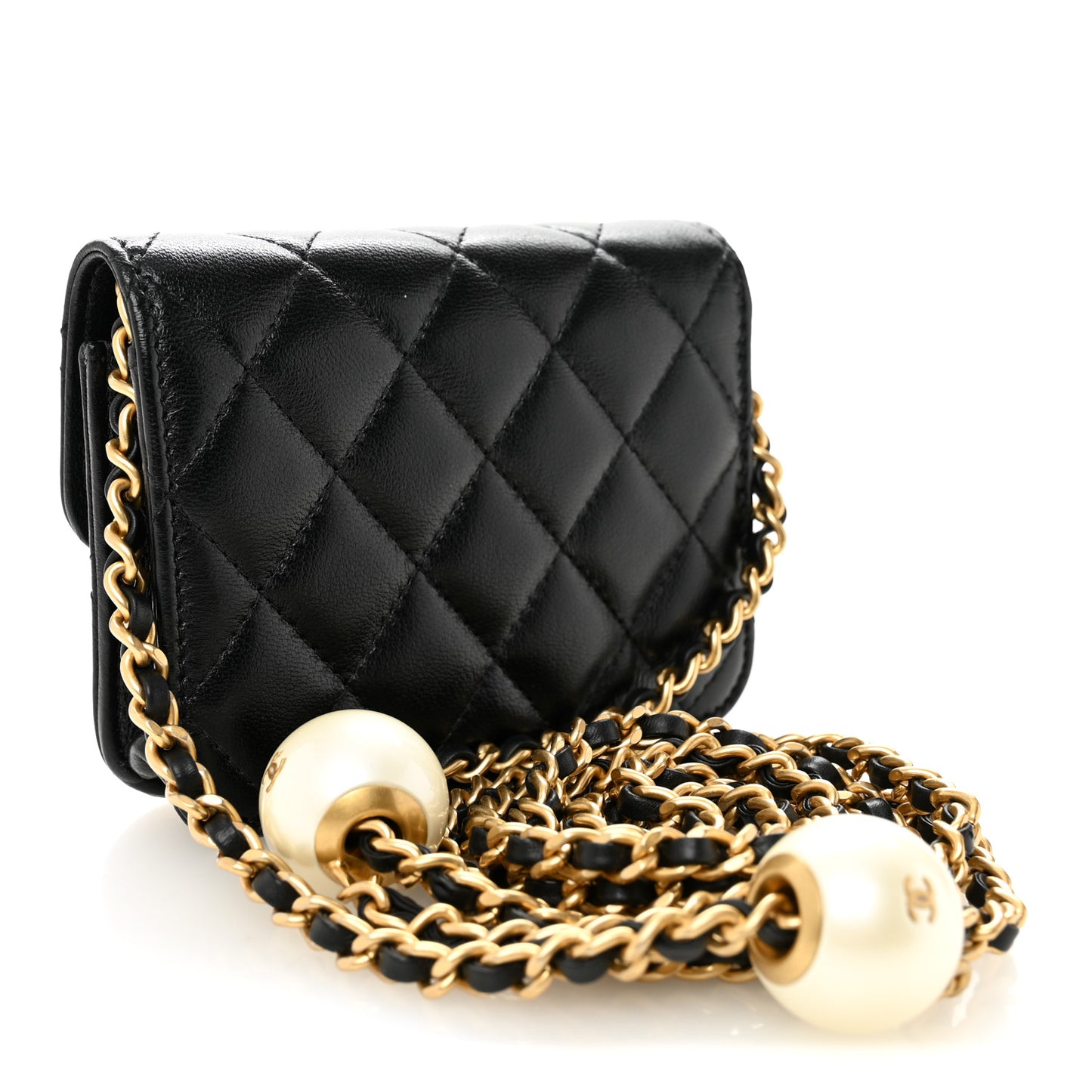 Lambskin Quilted Maxi Pearl Clutch With Chain Black