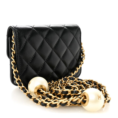 Chanel Lambskin Quilted Maxi Pearl Clutch With Chain Black 3 of 12