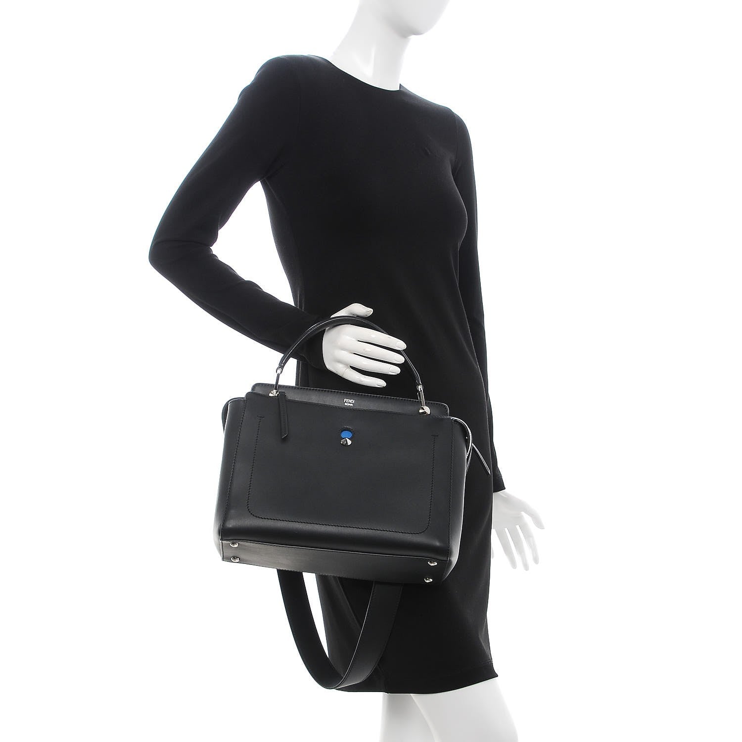 Fendi Vitello Baltico Dolce DotCom Satchel Black Blue Royal 3 of 10