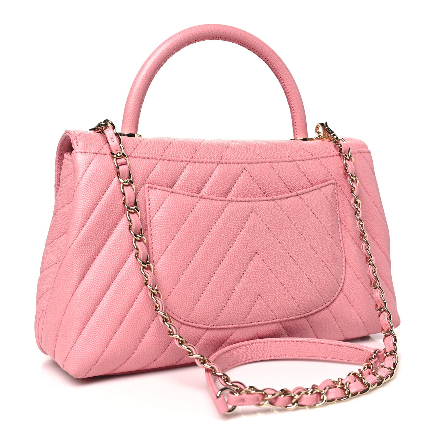 Chanel Caviar Chevron Quilted Small Coco Handle Flap Pink 3 of 10