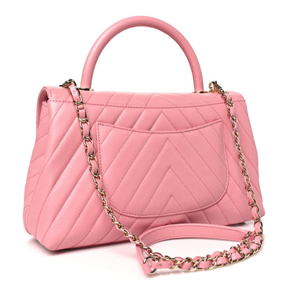 Chanel Caviar Chevron Quilted Small Coco Handle Flap Pink 3 of 10